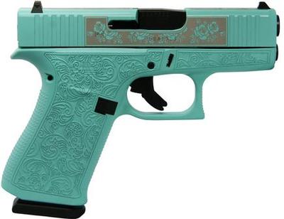Glock 43x Custom Engraved Tiffany Blue “ Glock & Roses ” Handgun 10 + 1 9mm Mpn : Px4350201grp Upc : 688099401009