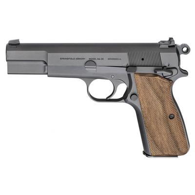 SPRINGFIELD SA-35 9MM PISTOL WITH CHECKERED WALNUT GRIPS, BLACK - HP9201