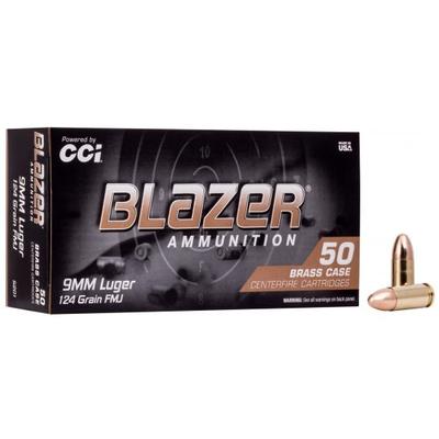 CCI BLAZER BRASS 9MM 124GR FMJ AMMUNITION 50RDS - 5201