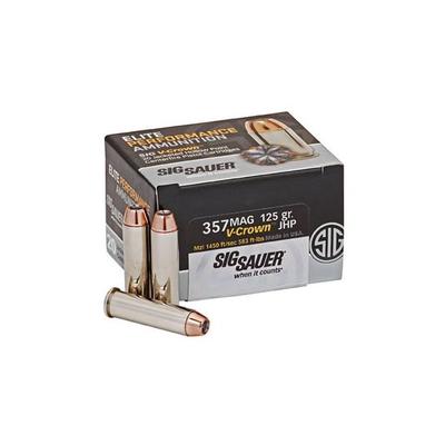 SIG SAUER .357 MAGNUM 125GR JHP V-CROWN ELITE PERFORMANCE AMMUNITION, 20 ROUND BOX - E357M1-20