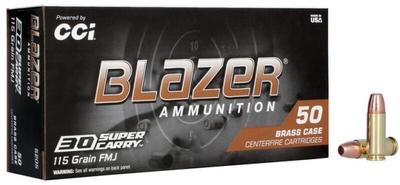 CCI AMMUNITION BLAZER BRASS 30 SUPER CARRY 115-GRAIN 50-ROUNDS FMJFN