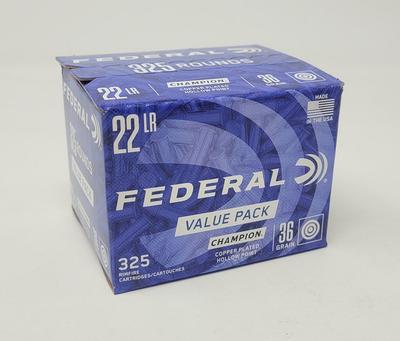 Federal 22 LR Ammunition Champion 725 36 Grain Copper Plated Hollow Point 325 Rounds