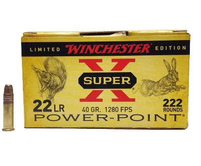 WINCHESTER AMMO SUPER X 22 LR 40 GR PLATED HOLLOW POINT, 222 RDS (X22LRPPB)
