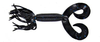 YAMAMOTO 5IN DOUBLE TAIL HULA GRUB-BLACK WITH BLUE FLAKE