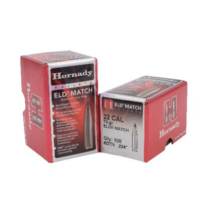 HORNADY ELD MATCH .22 73 GR EXTREMELY LOW DRAG-MATCH RIFLE BULLET, 100/BOX - 22774