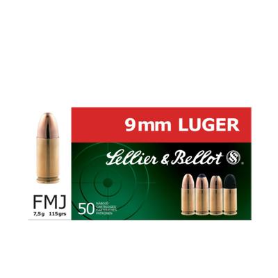 Sellier & Bellot 9mm Luger Ammunition 50 Rounds 115 Grain Full Metal Jacket 1280fps