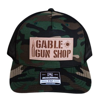 Gable Gun Shop - Leather Patch Hat- GREEN CAMO/BLACK