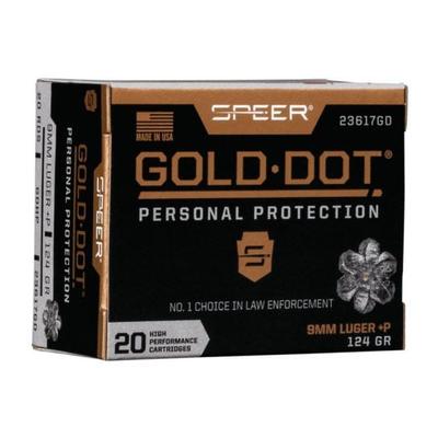 SPEER GOLD DOT PERSONAL PROTECTION 9MM +P AMMO 124 GR HP 20RDS