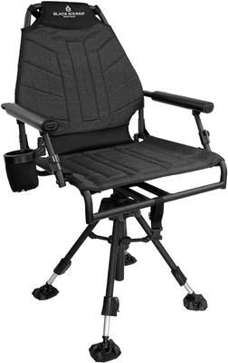 Black Sierra Silent 360° Swivel Hunting Chair with Steel Frame Supports 350 lbs, Heavy Duty Portable Ground Hunt Seat Features Detachable Armrests and Adjustable Legs