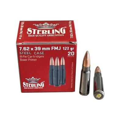 Sterling 7.62x39mm 123 gr FMJ 20rds Rifle Ammo for Tactical and Range Shooting - 8698779971205