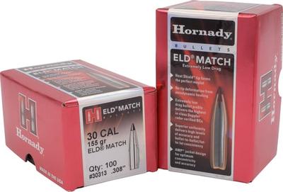 Hornady ELD Match .30 155 gr BT Rifle Bullet, 100/box - 30313