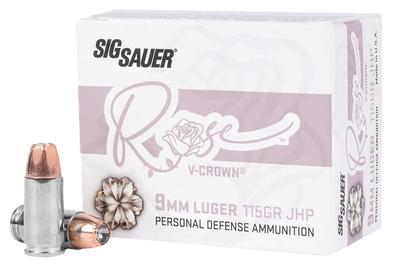 Sig Sauer Rose V Crown Nickel Plated Brass 9mm 115 Grain 20-Rounds JHP
