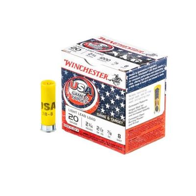 Winchester USA Game & Target 20 Gauge #8 Shot Ammo, 25rds - USA208T