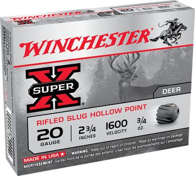 Winchester Super-X 20 GA Rifled Slug 3/4 oz 5-Rounds 2.75