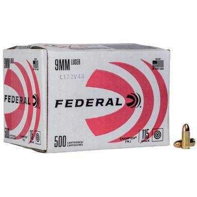 Federal Champion 9mm Bulk Ammo 115 Grain FMJ 500rds
