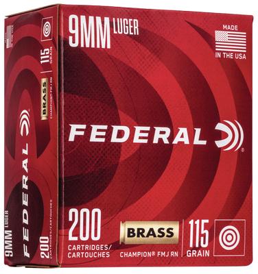 Federal Champion Training Brass 9mm 115 Grain 200-Rounds FMJ