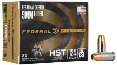Federal Personal Defense HST, 9mm Luger, 124 Grain, HST Jacketed Hollow Point, 1150 fps