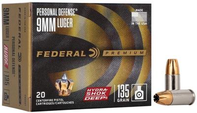 Federal Personal Defense 9mm Ammo 135 gr HSDHP 20rds