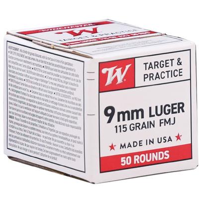 Winchester USA White Box Brass 9mm 115-Grain 50-Rounds FMJ