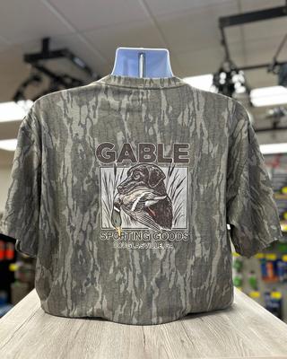 GABLE x Mossy Oak Washed Out Camo Tee – Original Bottomland (Bird Hunting Dog Design)