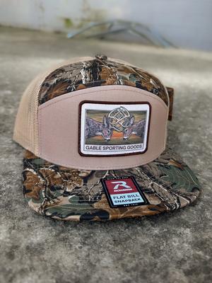 Gable Deer Fight Hat-Richardson 168P Trucker Cap-Real Tree Advantage/Khaki