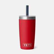 YETI RAMBLER JR. 10 OZ TUMBLER WITH SILICONE STRAW LID: NAVY/RED