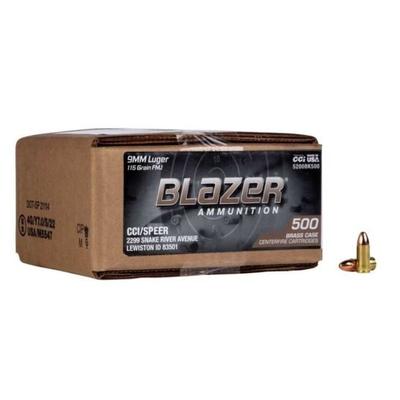 CCI Blazer Brass 9mm Bulk Ammo 115 Grain FMJ 500rds - 5200BK500