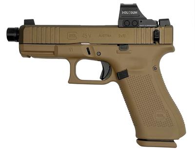 GLOCK 45V SHARK PUPPY FDE 9MM THREADED BARREL 17RD SAVIOR BAG HOLOSUN 407C OPTIC NO SUPPRESSOR PV4550203SPFDE-NS