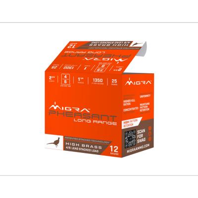 Migra Pheasant 12 Ga 2-3/4in 1-1/4oz 4/6 High Brass Stacked Load, 25rds - M12P46