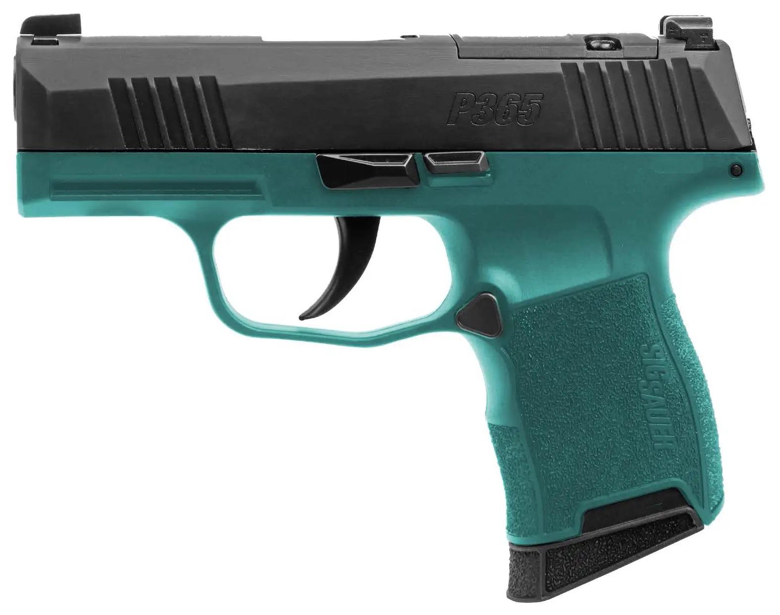 SIG Sauer P365, 9MM, 3.1IN, TEAL/BLK, STRIKER, X-RAY 3, POLYMER GRIP, (2) 10RD STEEL MAG, OPTIC READY