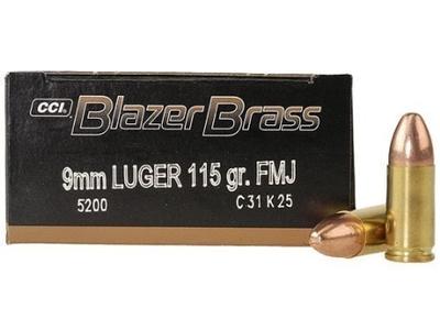 CCI Blazer 9mm, Full Metal Jacket (FMJ), 115 GR