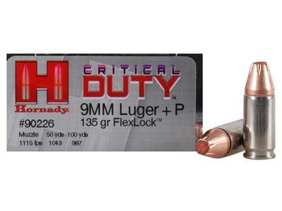 Hornady Critical Duty Ammunition 9mm Luger +P 135 Grain FlexLock